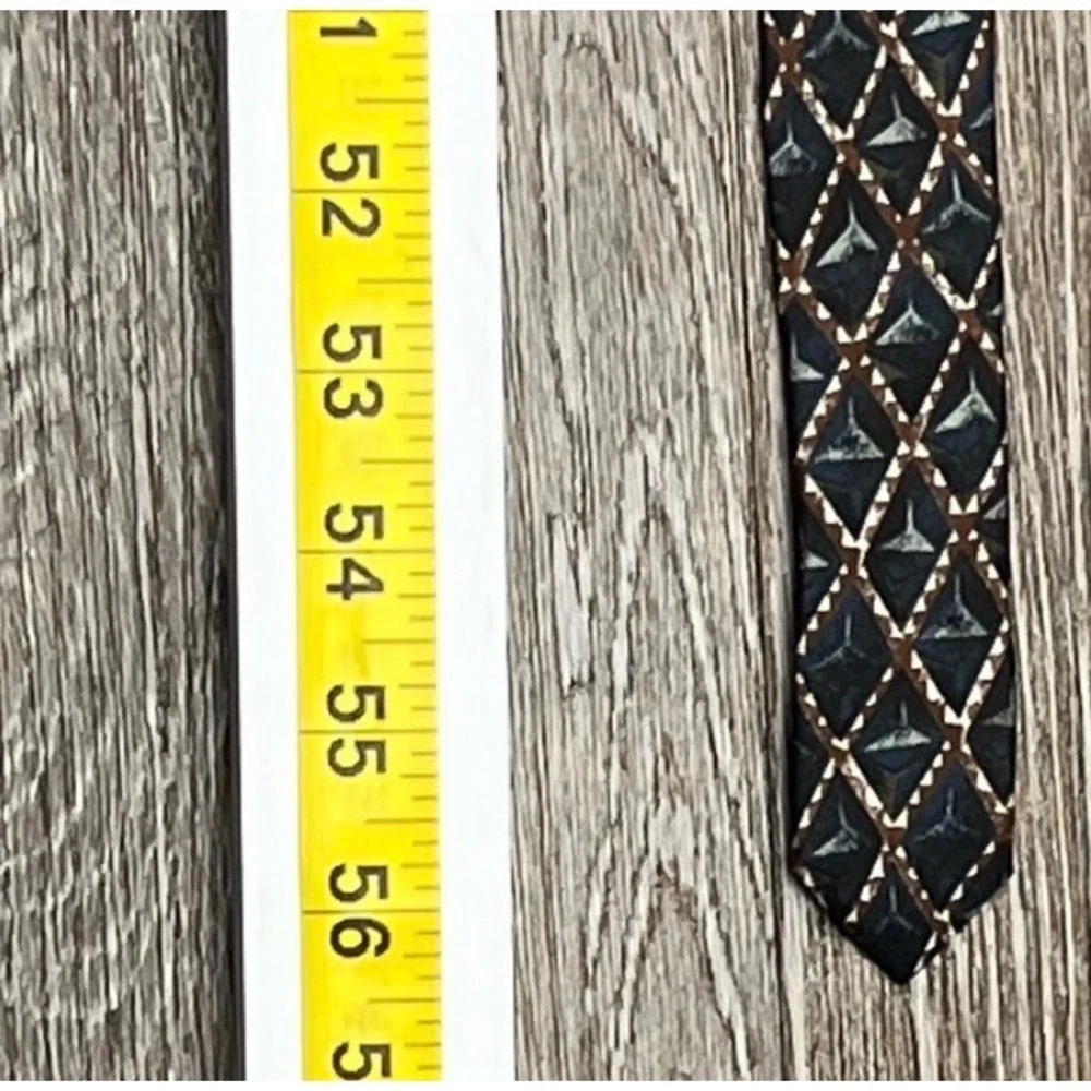 PIERRE BALMAIN Couture Tie‎ Mens OS Navy Blue Brown Geometric Silk Made in Italy